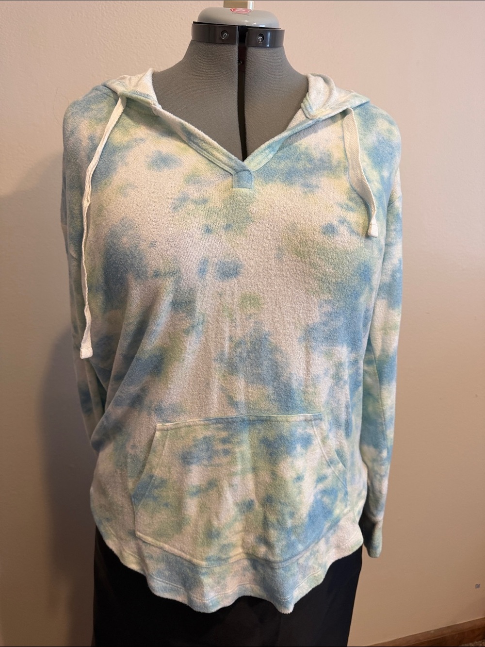 Casual Tie-Dye Hoodie Top - Blue & Green